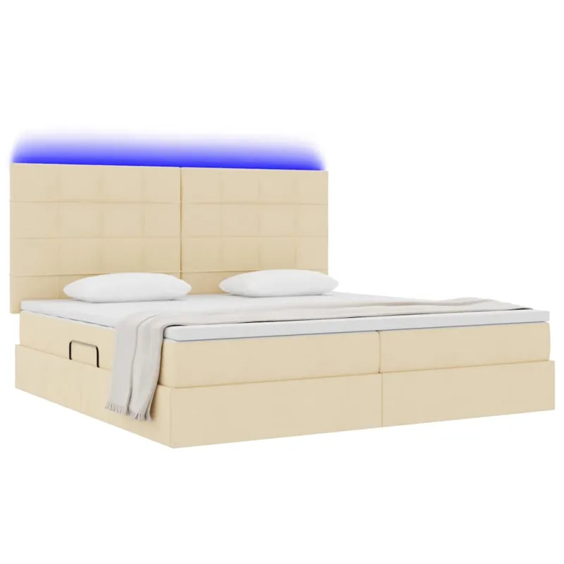 LED saugojimo lova su čiužiniu Kremas 200 x 200 cm Audinys