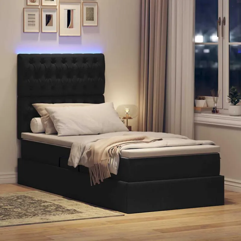 LED saugojimo lova su čiužiniu Juoda 90 x 190 cm Audinys