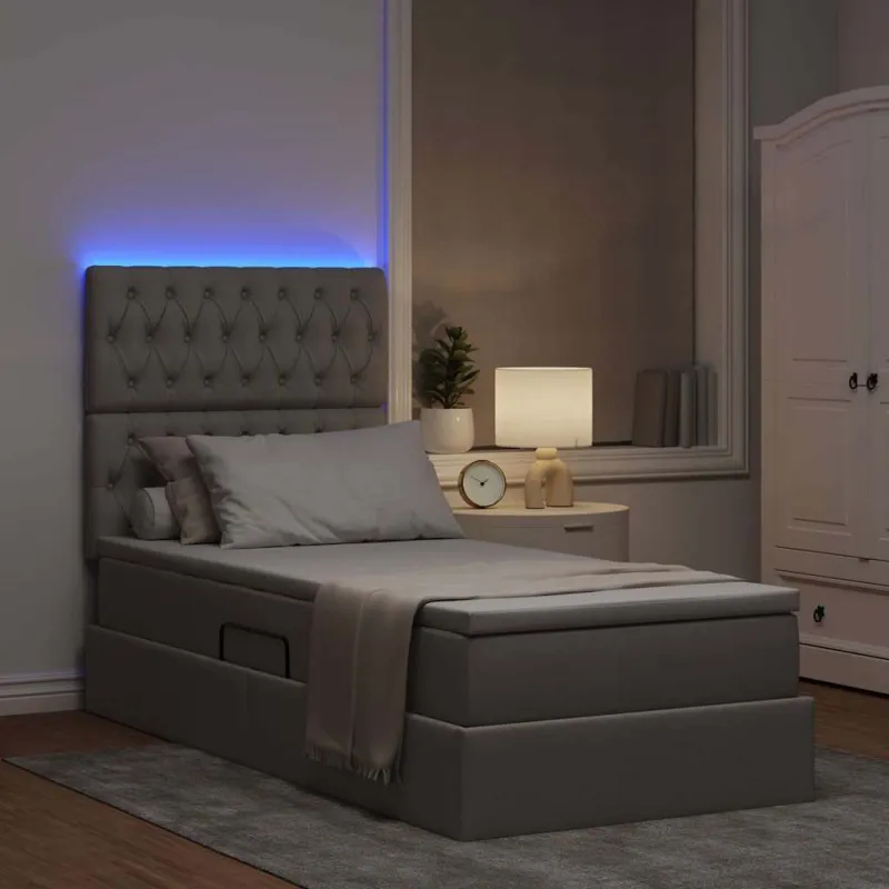 LED saugojimo lova su čiužiniu Taupe 90 x 190 cm Audinys