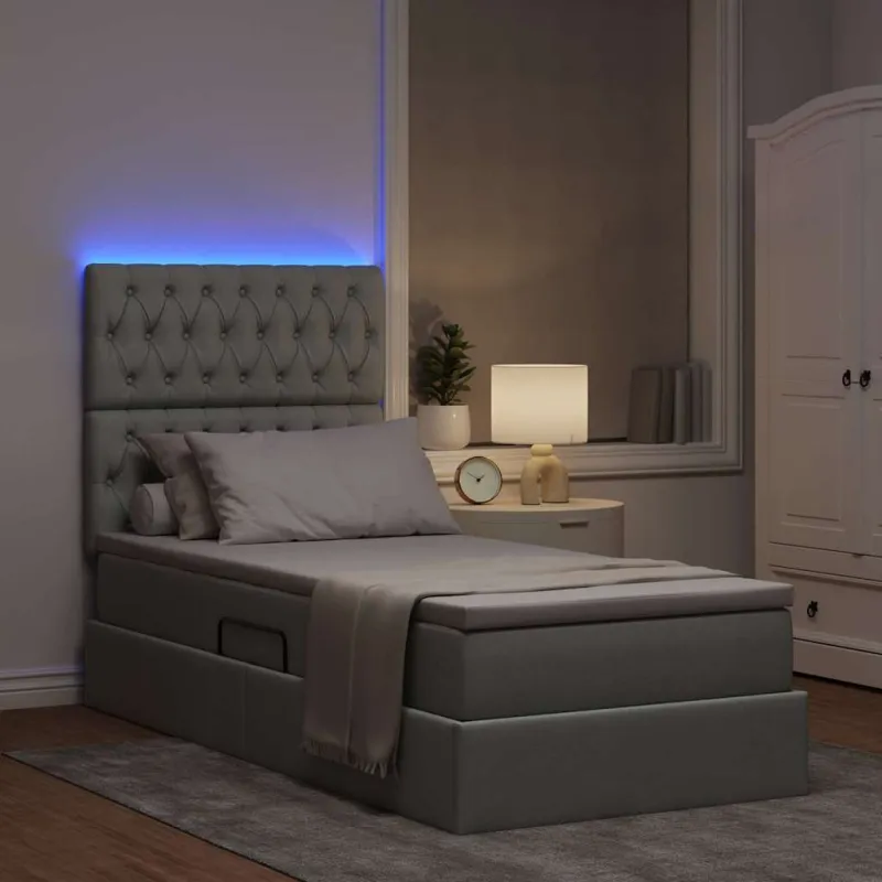 LED saugojimo lova su čiužiniu Šviesiai pilka 90 x 200 cm