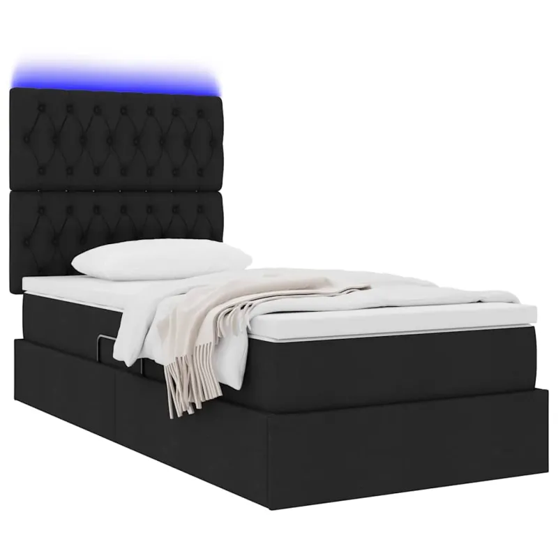 LED saugojimo lova su čiužiniu Juoda 90 x 200 cm Audinys