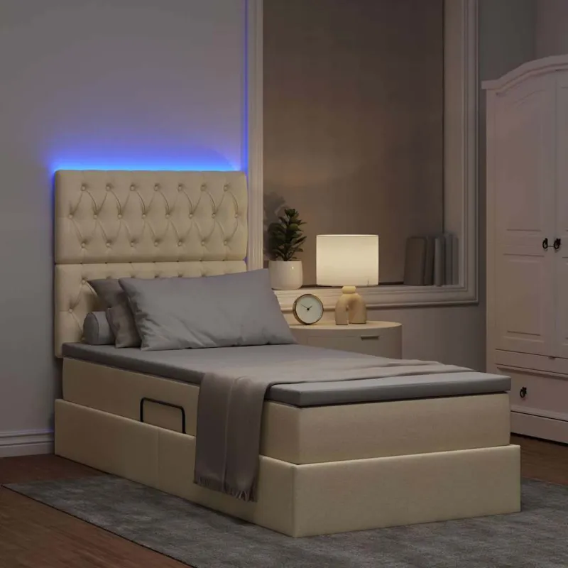 LED saugojimo lova su čiužiniu Kremas 90 x 200 cm Audinys