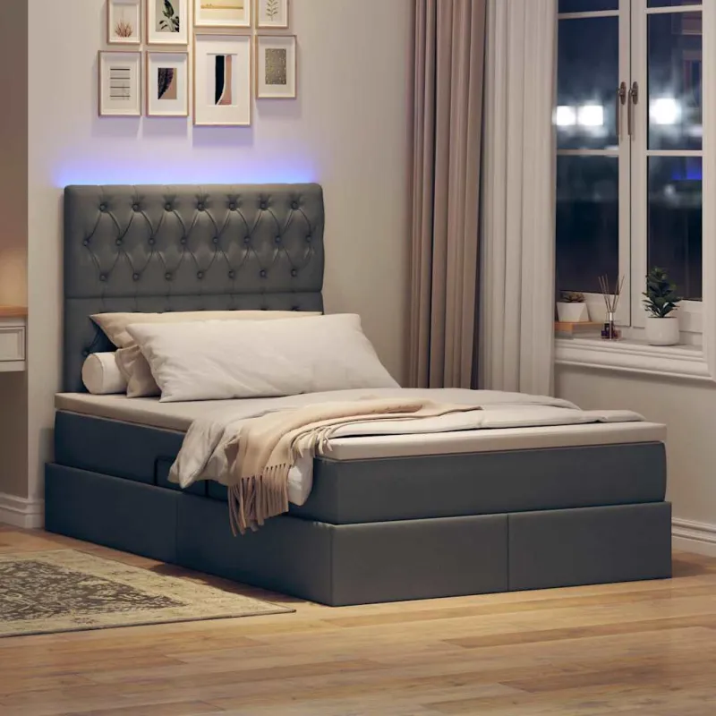 LED saugojimo lova su čiužiniu Tamsiai pilka 120 x 190 cm