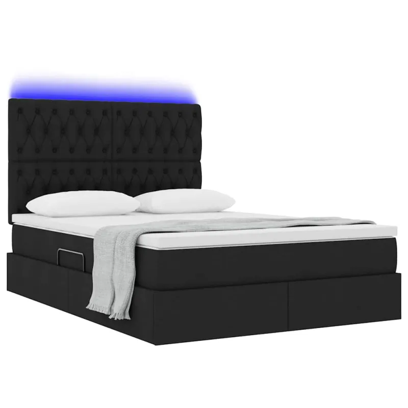 LED saugojimo lova su čiužiniu Juoda 140 x 190 cm Audinys