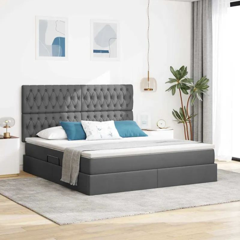 LED saugojimo lova su čiužiniu Tamsiai pilka 160 x 200 cm