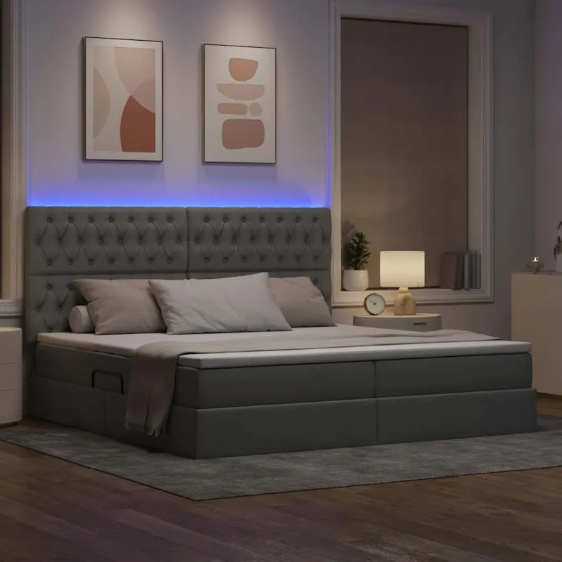 LED saugojimo lova su čiužiniu Šviesiai pilka 200 x 200 cm