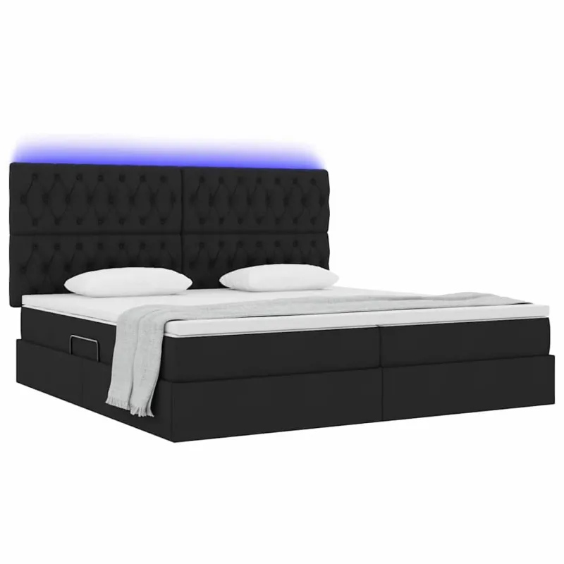 LED saugojimo lova su čiužiniu Juoda 200 x 200 cm Audinys