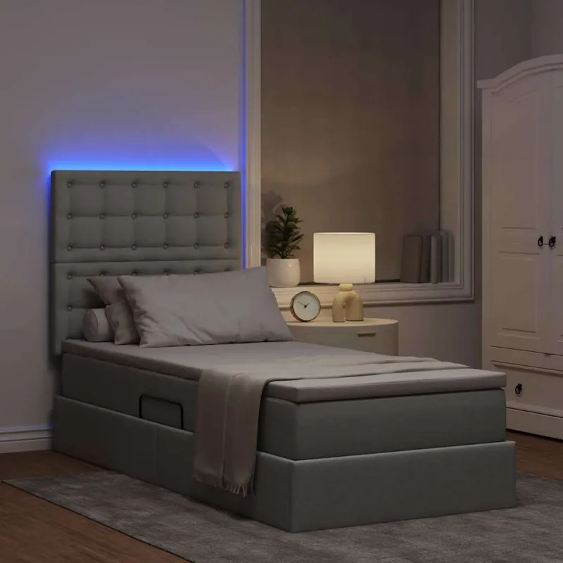 LED saugojimo lova su čiužiniu Šviesiai pilka 90 x 190 cm