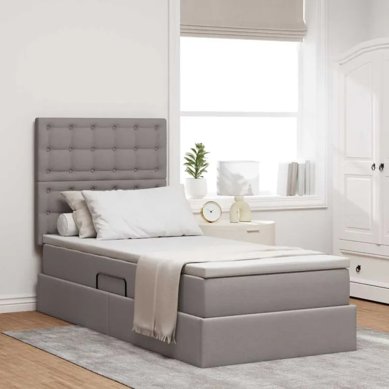 LED saugojimo lova su čiužiniu Taupe 90 x 190 cm Audinys