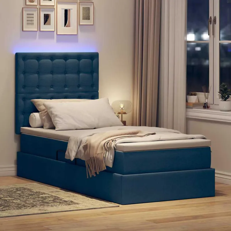LED saugojimo lova su čiužiniu Mėlyna 90 x 190 cm Audinys