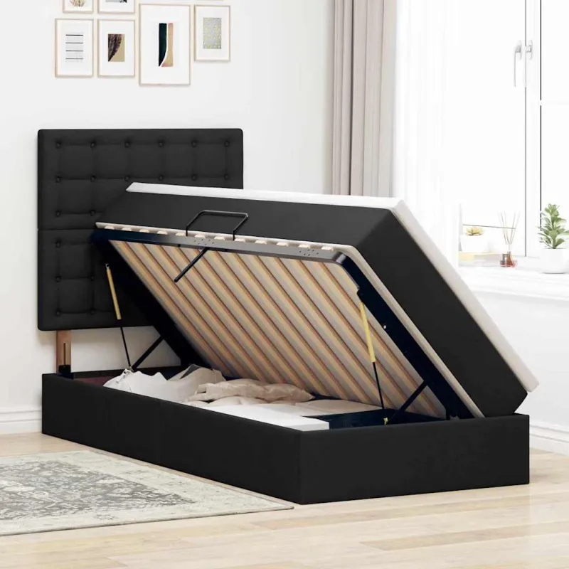 LED saugojimo lova su čiužiniu Juoda 90 x 200 cm Audinys