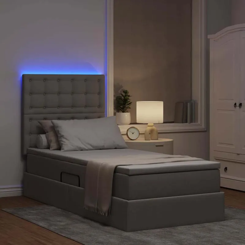 LED saugojimo lova su čiužiniu Taupe 100 x 200 cm Audinys