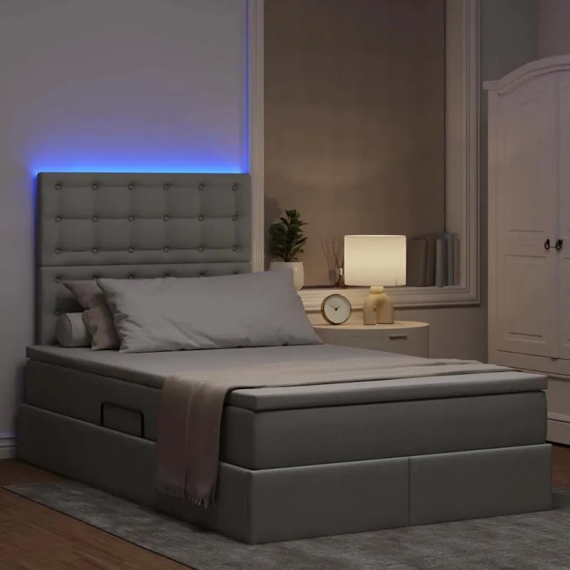 LED saugojimo lova su čiužiniu Šviesiai pilka 120 x 190 cm