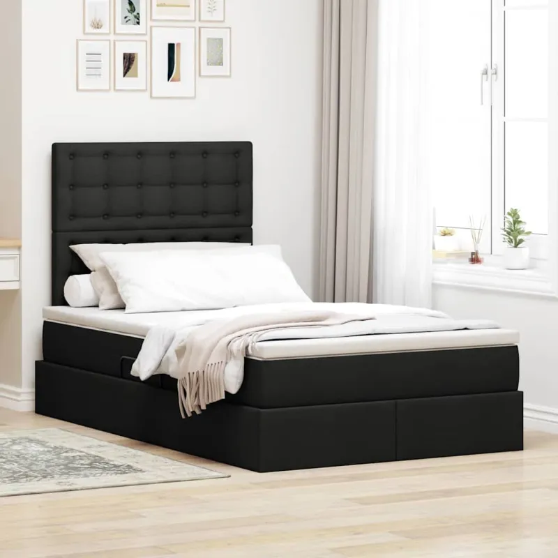 LED saugojimo lova su čiužiniu Juoda 120 x 200 cm Audinys