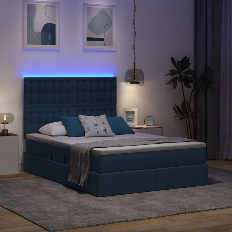 LED saugojimo lova su čiužiniu Mėlyna 140 x 190 cm Audinys