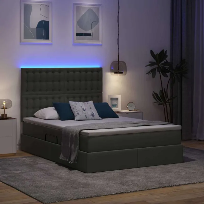 LED saugojimo lova su čiužiniu Tamsiai pilka 140 x 200 cm