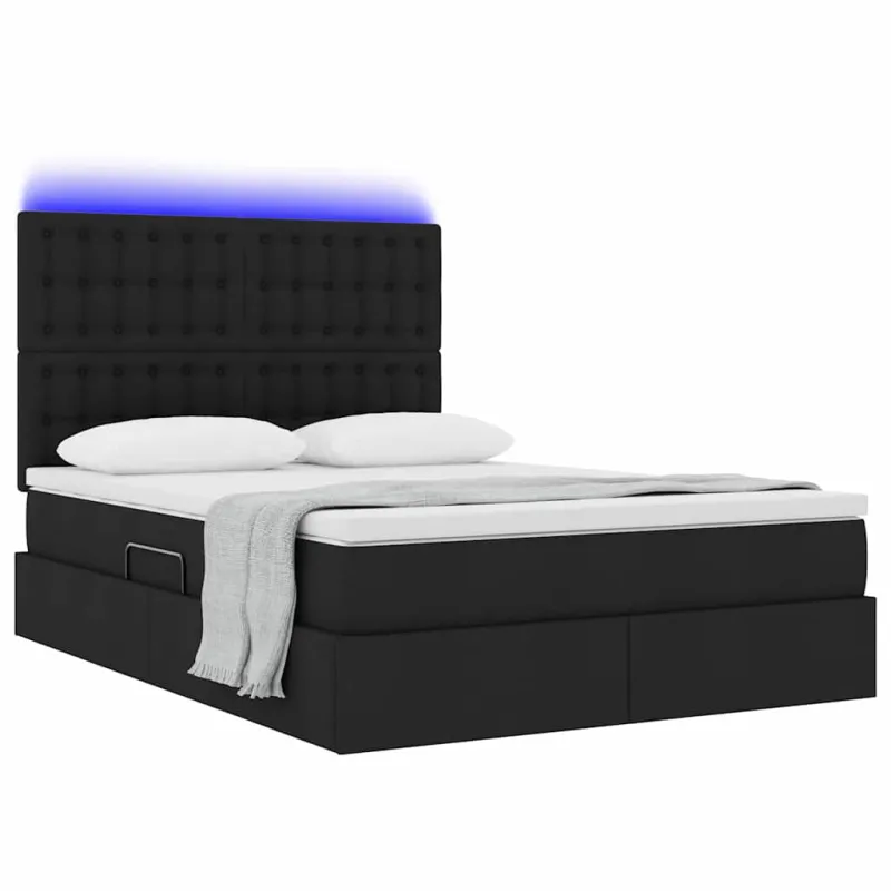 LED saugojimo lova su čiužiniu Juoda 140 x 200 cm Audinys