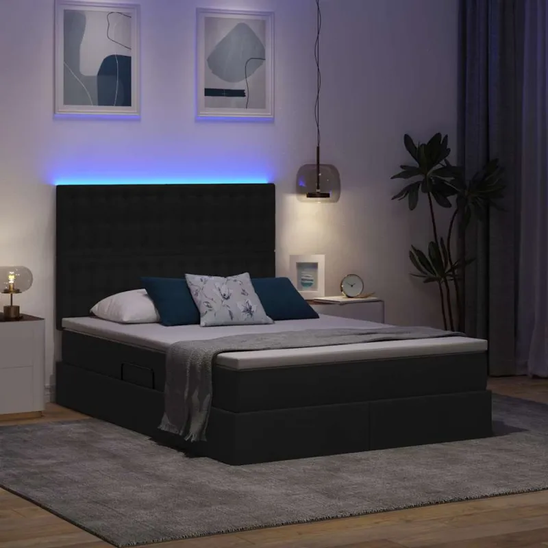 LED saugojimo lova su čiužiniu Juoda 140 x 200 cm Audinys