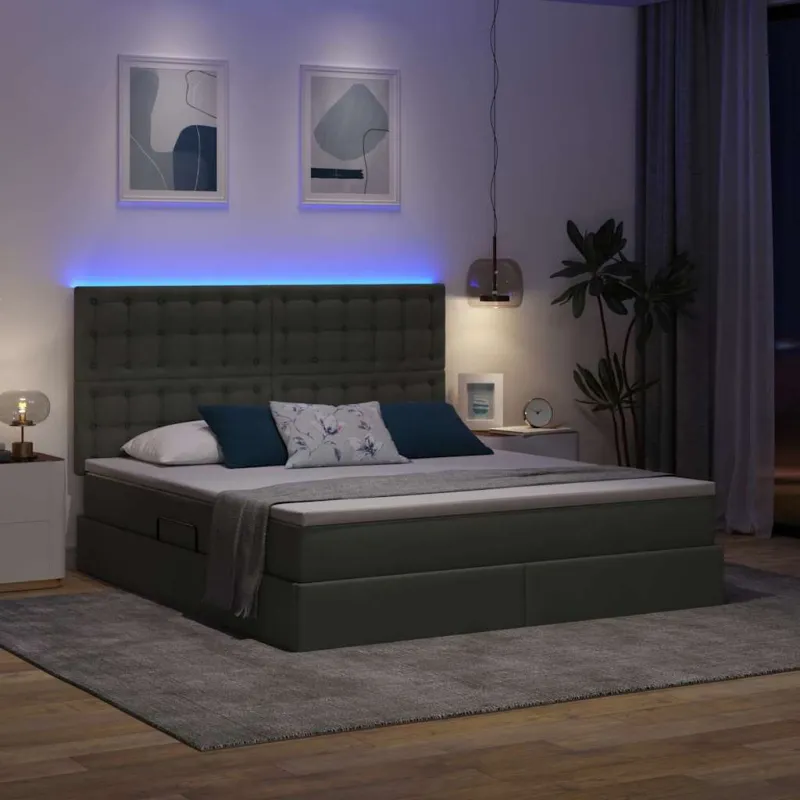 LED saugojimo lova su čiužiniu Tamsiai pilka 160 x 200 cm