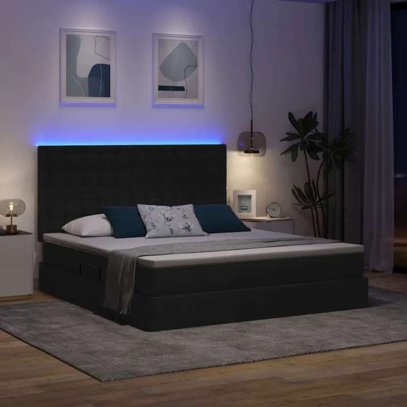LED saugojimo lova su čiužiniu Juoda 160 x 200 cm Audinys