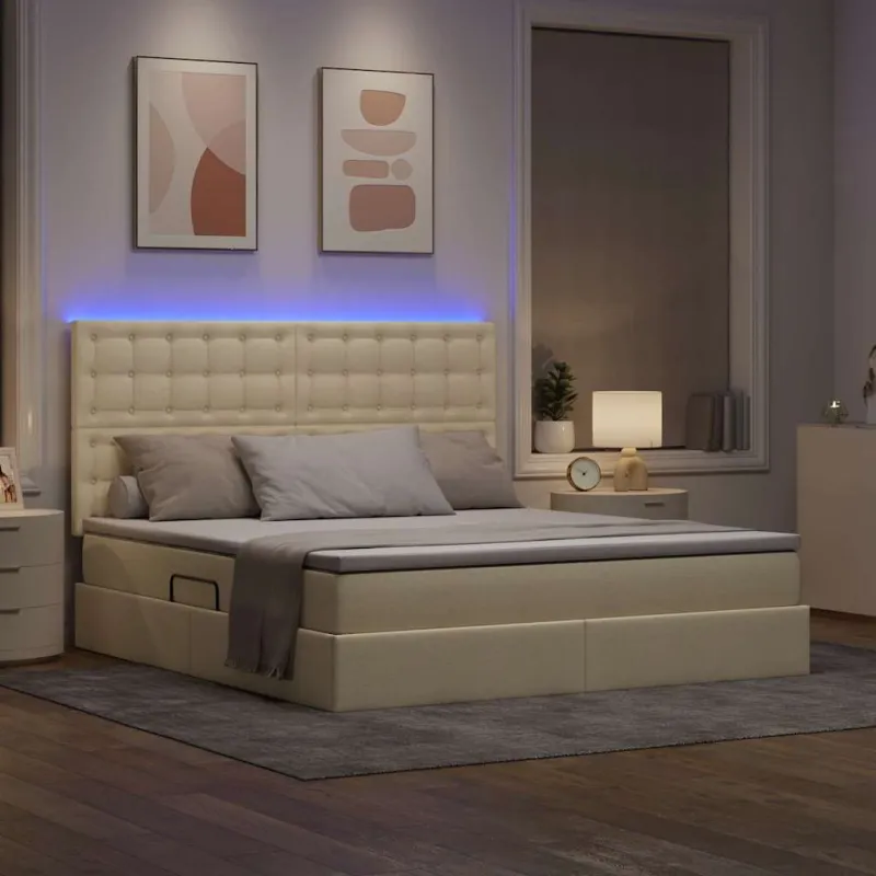 LED saugojimo lova su čiužiniu Kremas 180 x 200 cm Audinys