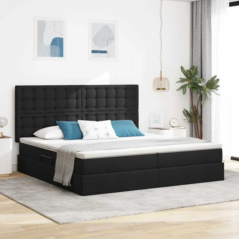 LED saugojimo lova su čiužiniu Juoda 200 x 200 cm Audinys