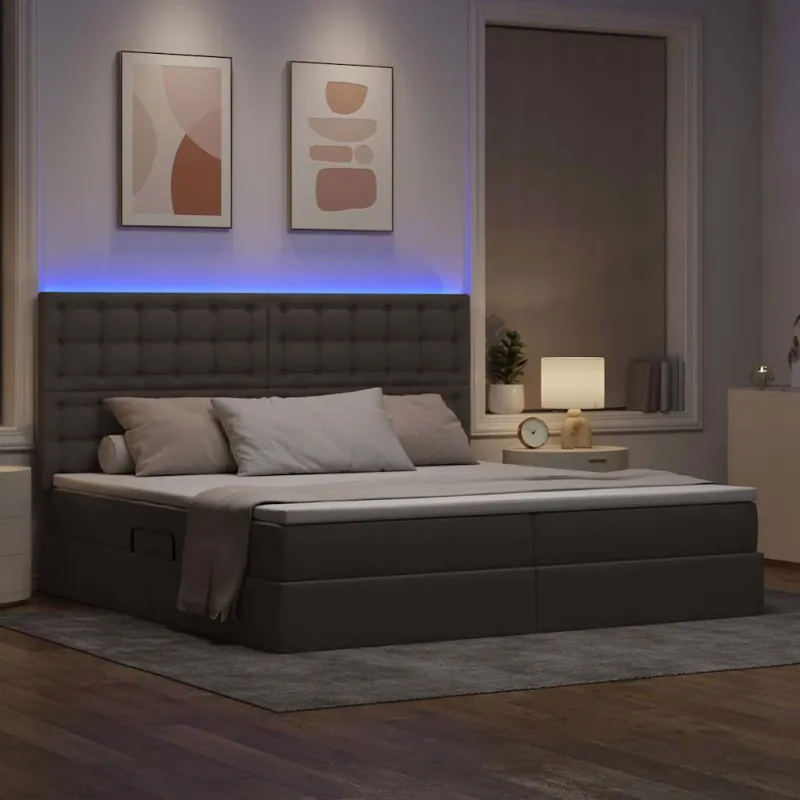 LED saugojimo lova su čiužiniu Taupe 200 x 200 cm Audinys