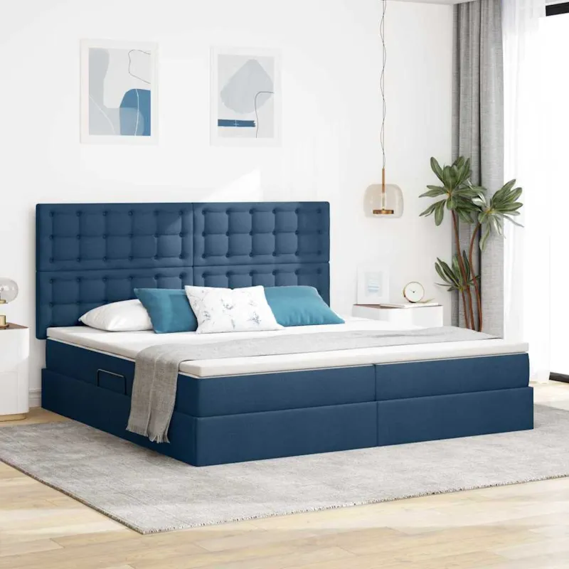 LED saugojimo lova su čiužiniu Mėlyna 200 x 200 cm Audinys