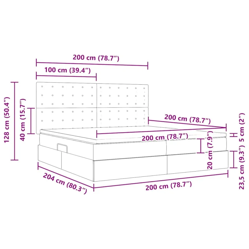 LED saugojimo lova su čiužiniu Mėlyna 200 x 200 cm Audinys