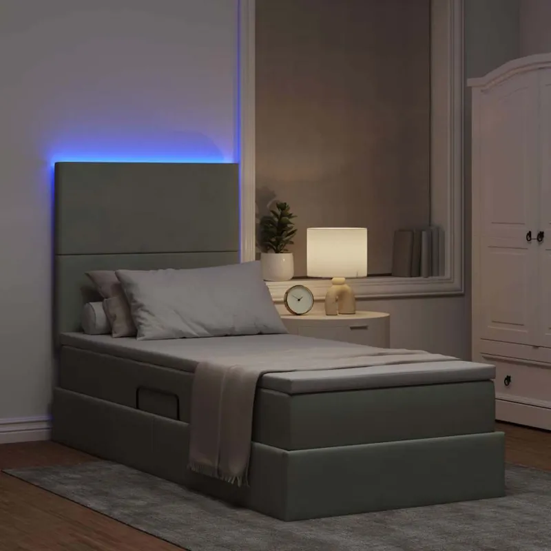 LED saugojimo lova su čiužiniu Šviesiai pilka 90 x 190 cm