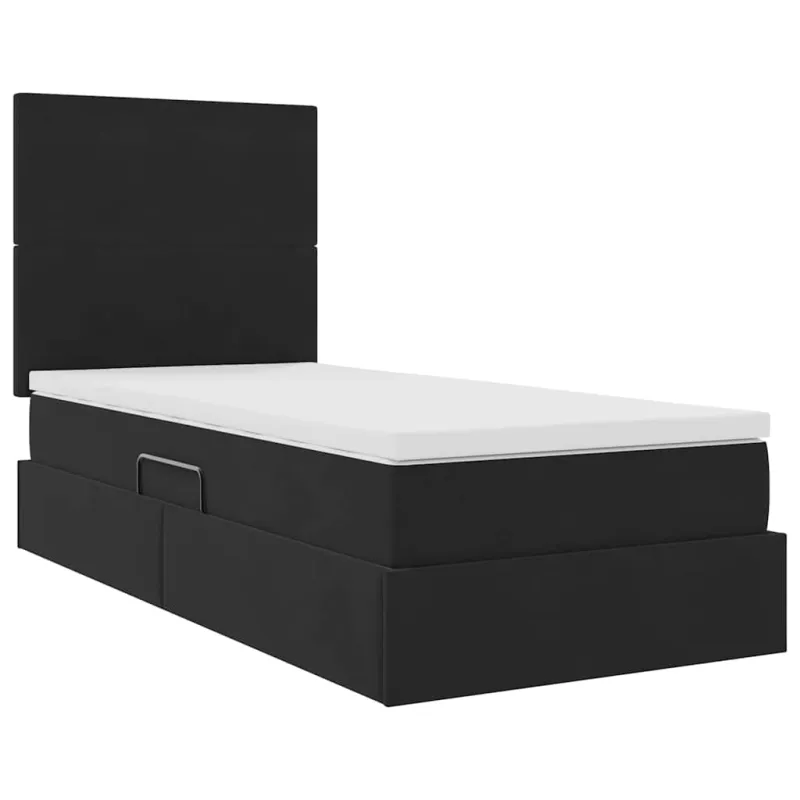 LED saugojimo lova su čiužiniu Juoda 90 x 190 cm Aksomas