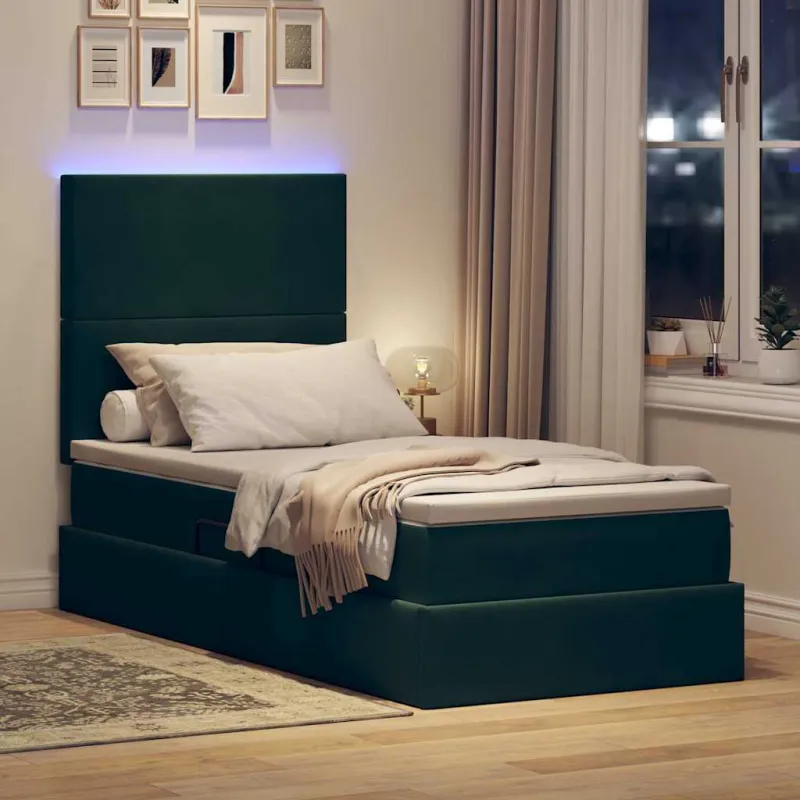 LED saugojimo lova su čiužiniu Tamsiai žalia 90 x 190 cm