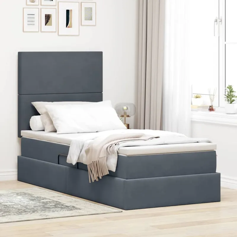 LED saugojimo lova su čiužiniu Tamsiai pilka 90 x 200 cm