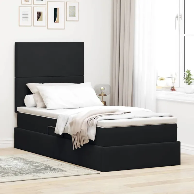 LED saugojimo lova su čiužiniu Juoda 90 x 200 cm Aksomas