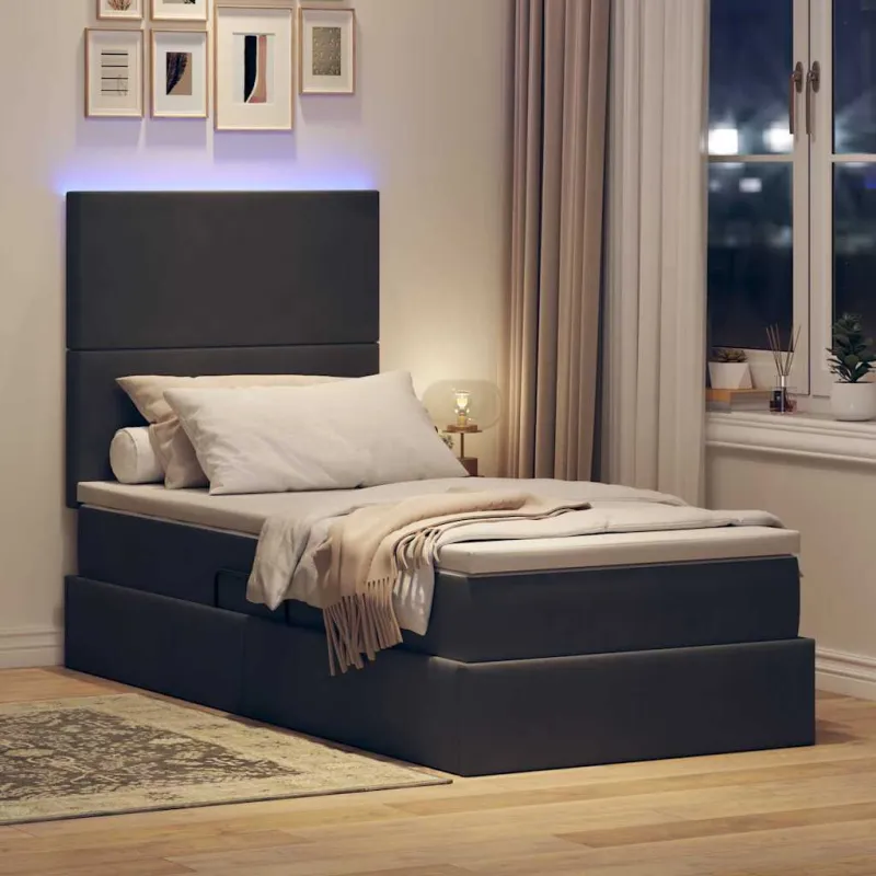 LED saugojimo lova su čiužiniu Tamsiai pilka 100 x 200 cm
