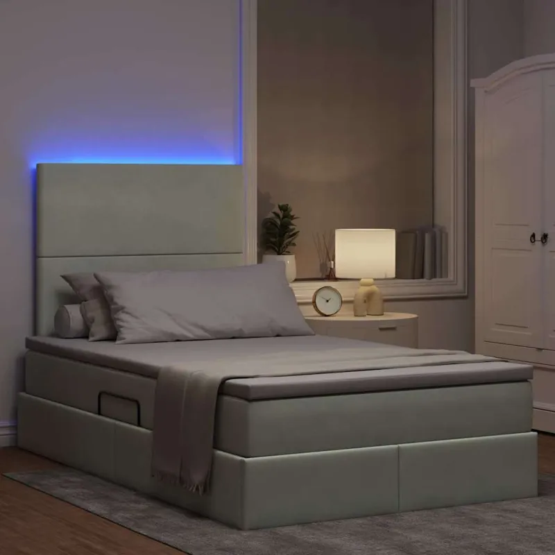 LED saugojimo lova su čiužiniu Šviesiai pilka 120 x 190 cm