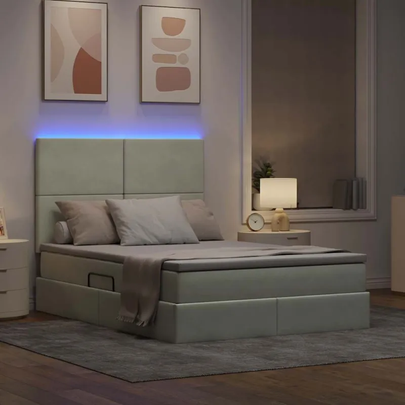 LED saugojimo lova su čiužiniu Šviesiai pilka 140 x 190 cm