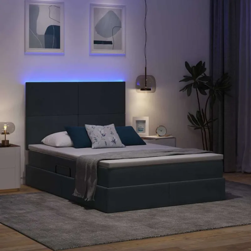 LED saugojimo lova su čiužiniu Tamsiai pilka 140 x 200 cm