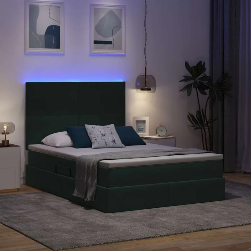 LED saugojimo lova su čiužiniu Tamsiai žalia 140 x 200 cm