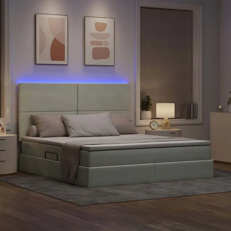 LED saugojimo lova su čiužiniu Šviesiai pilka 180 x 200 cm