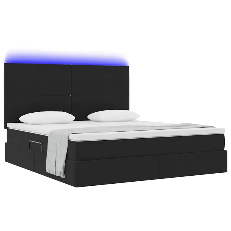 LED saugojimo lova su čiužiniu Juoda 180 x 200 cm Aksomas