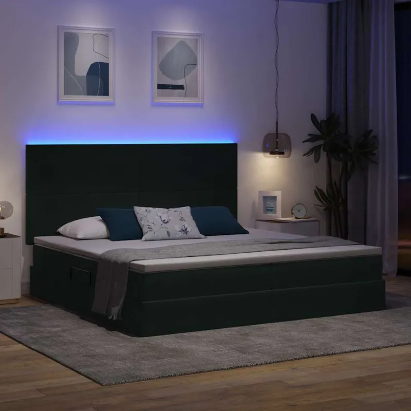 LED saugojimo lova su čiužiniu Tamsiai žalia 200 x 200 cm