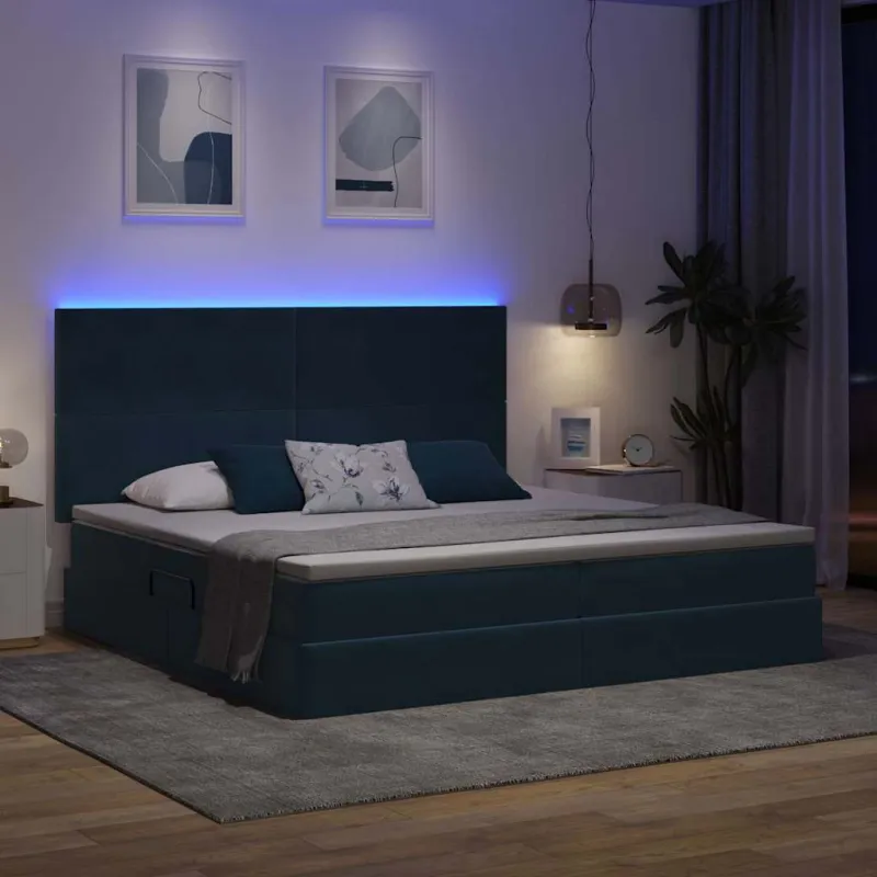 LED saugojimo lova su čiužiniu Tamsiai mėlyna 200 x 200 cm