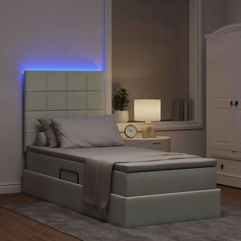 LED saugojimo lova su čiužiniu Šviesiai pilka 90 x 190 cm