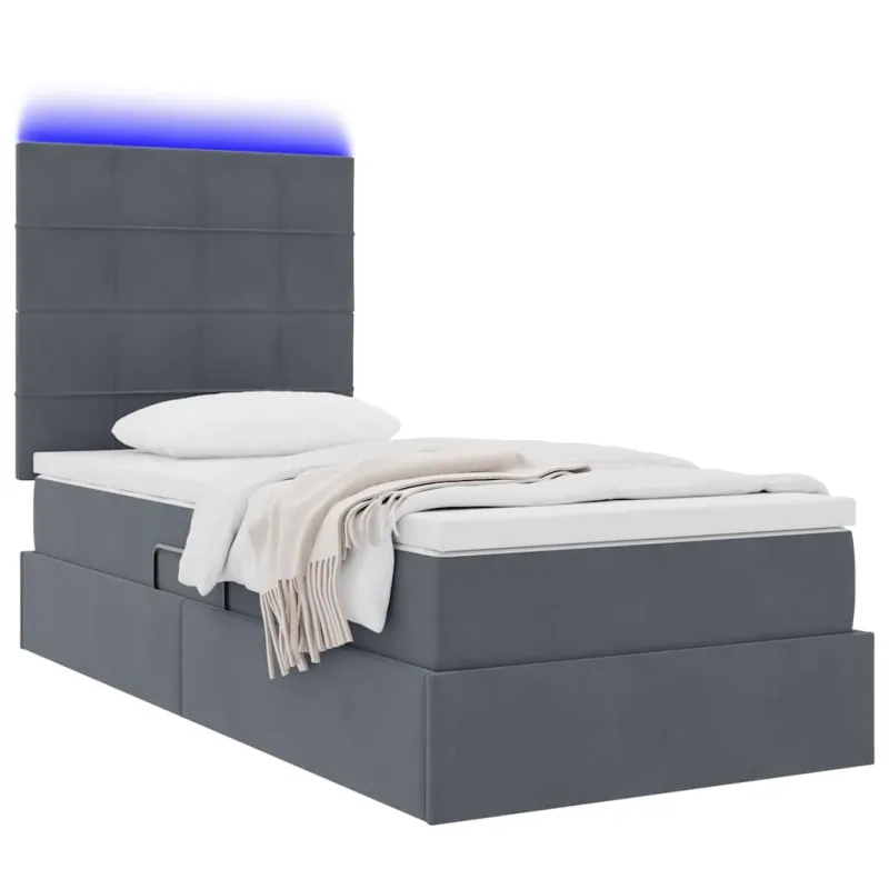 LED saugojimo lova su čiužiniu Tamsiai pilka 90 x 190 cm