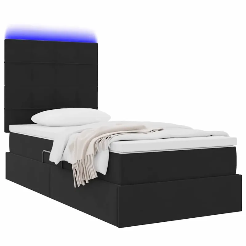LED saugojimo lova su čiužiniu Juoda 90 x 190 cm Aksomas
