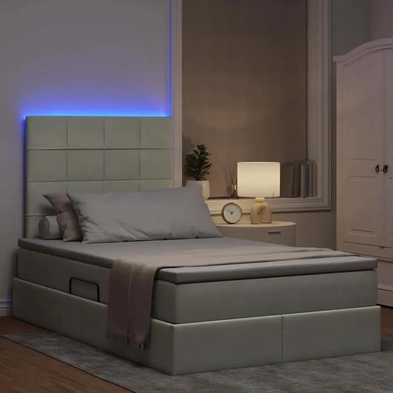 LED saugojimo lova su čiužiniu Šviesiai pilka 120 x 190 cm