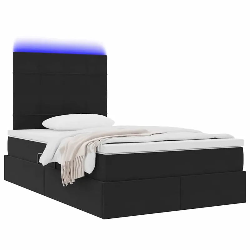 LED saugojimo lova su čiužiniu Juoda 120 x 200 cm Aksomas