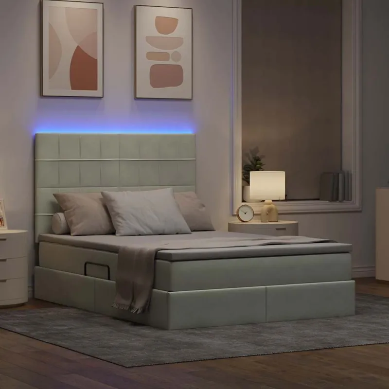 LED saugojimo lova su čiužiniu Šviesiai pilka 140 x 190 cm