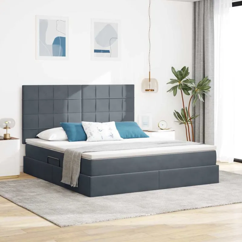 LED saugojimo lova su čiužiniu Tamsiai pilka 160 x 200 cm